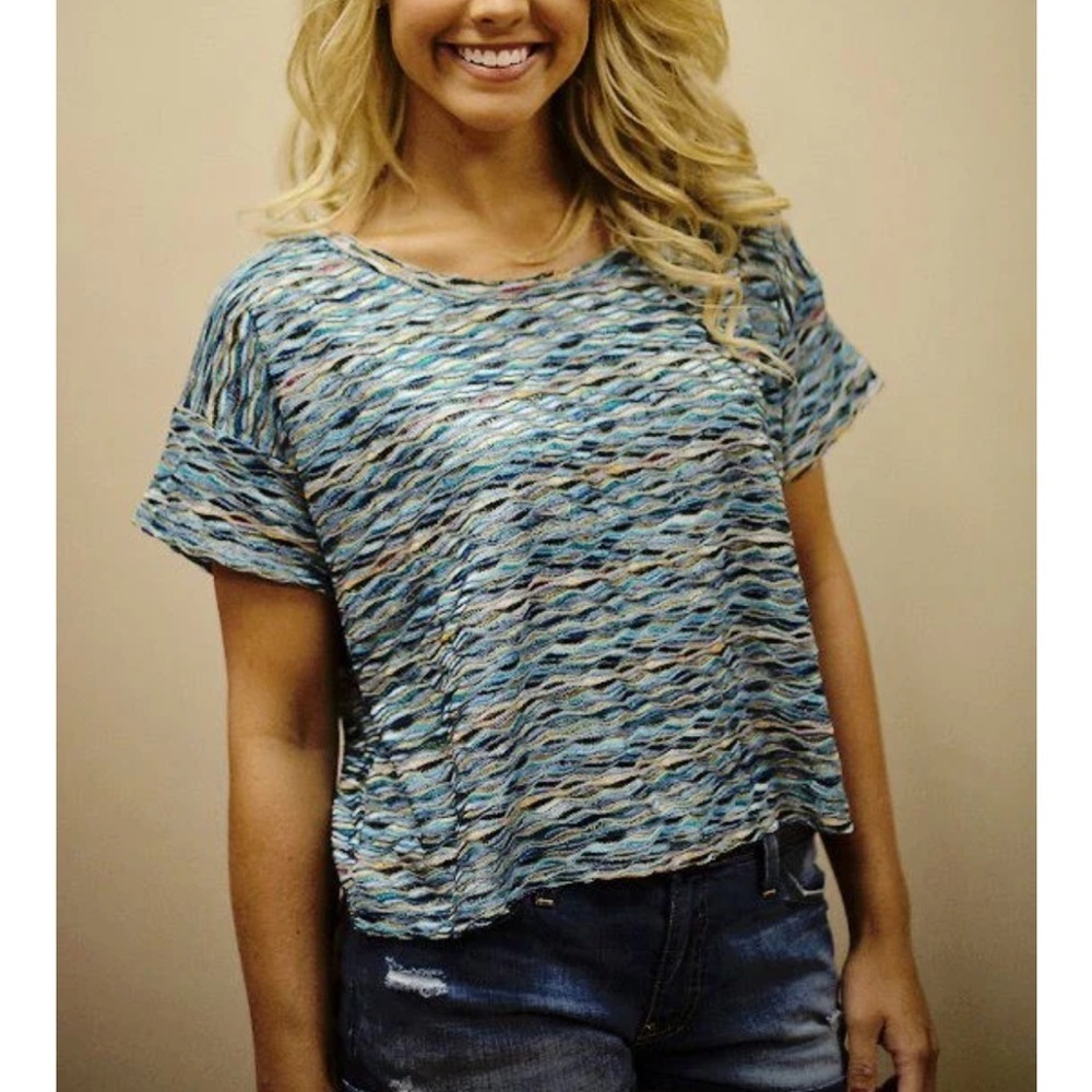 Free People Paige Top Multicolor Textured Women's Size Large Cropped Y2K Artsy